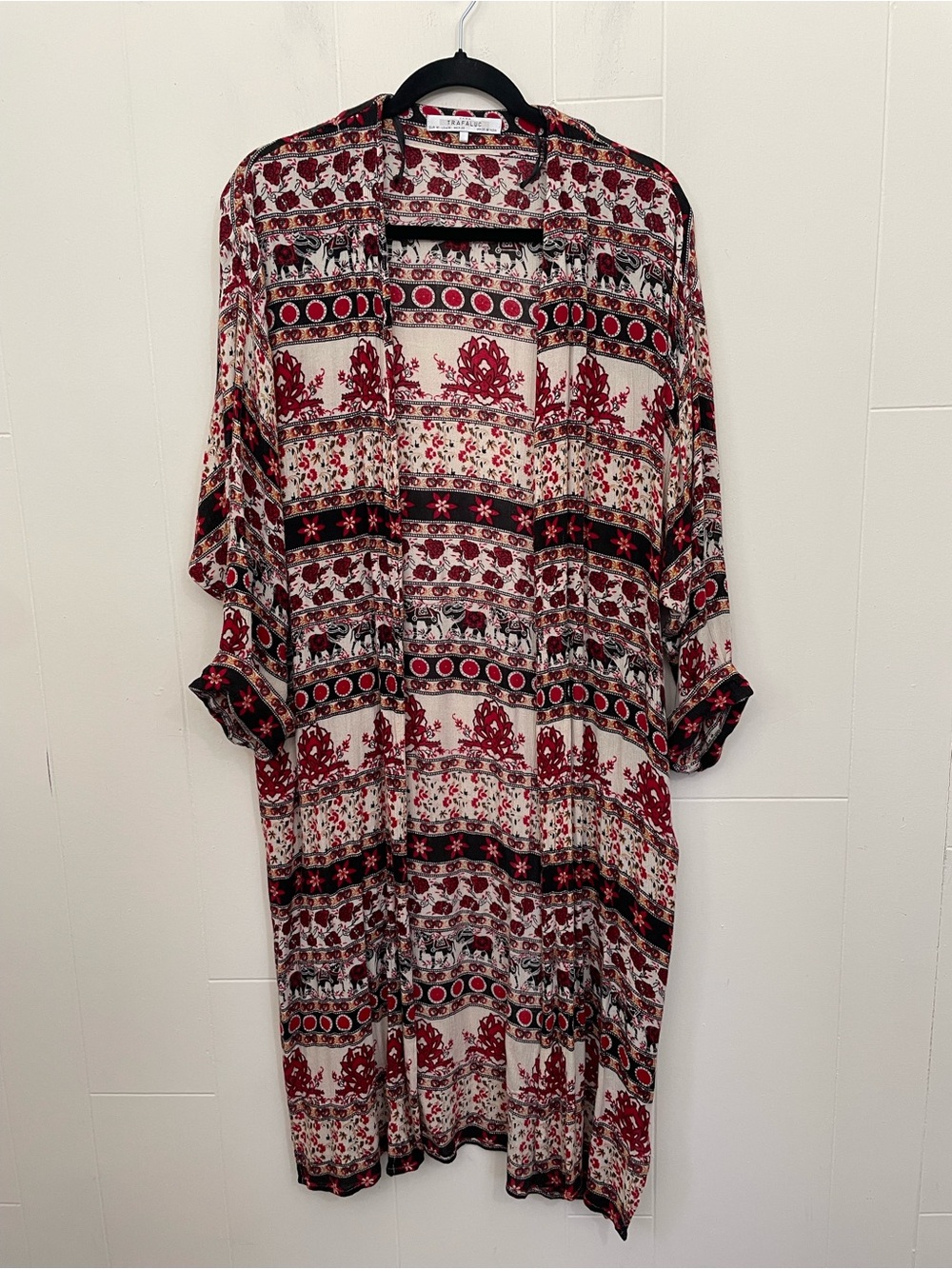 Zara Trafaluc Open Front Printed Kimono Size M Festival Ethnic Elephant Horse